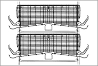  The solution with manure drying duct under the cage is ideal for moderate length sheds and allows to utilize the full cage depth. The special design with the duct all over the floor wire mesh grants a complete cleaning of the manure duct upper part done by the birds' feet. 